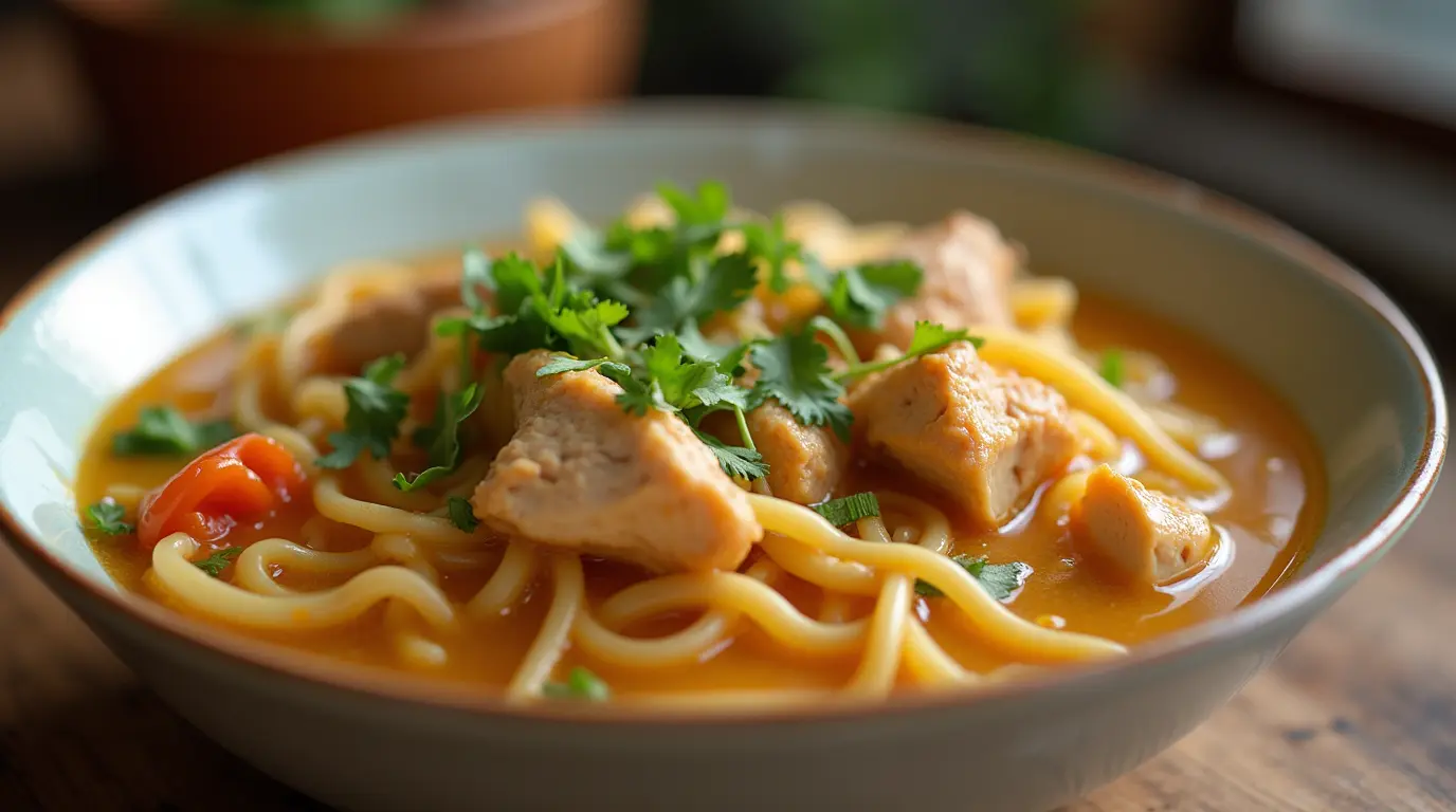 simple chicken noodle soup with rice noodles